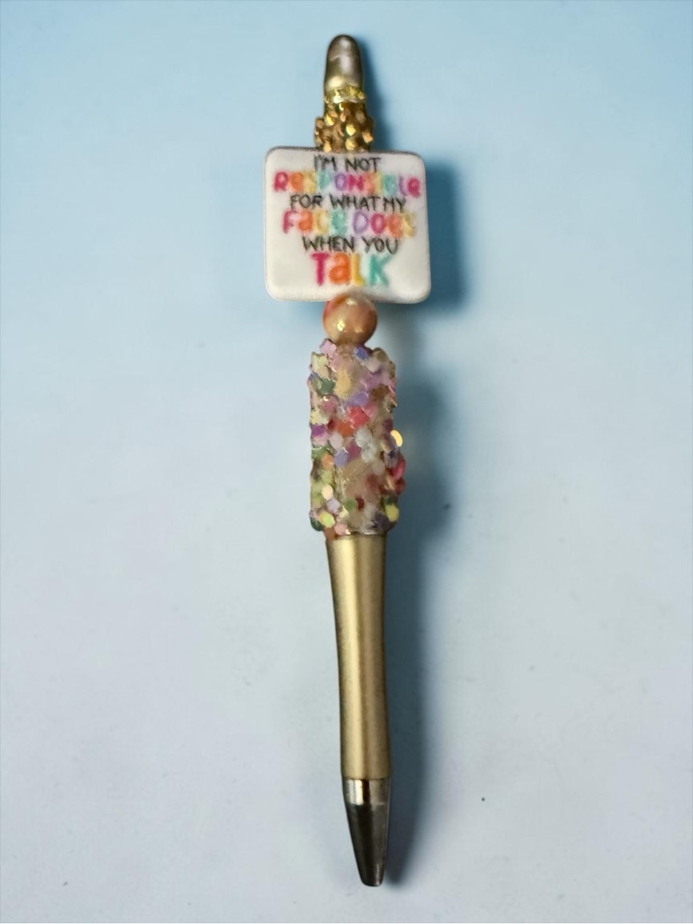 Gold Glittery Decorative Ballpoint Pen with Colorful Top